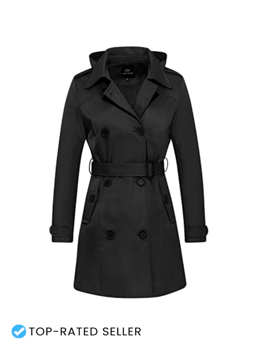 Waterproof Trench Coat Double Breasted Belted Windbreaker Removable Hood